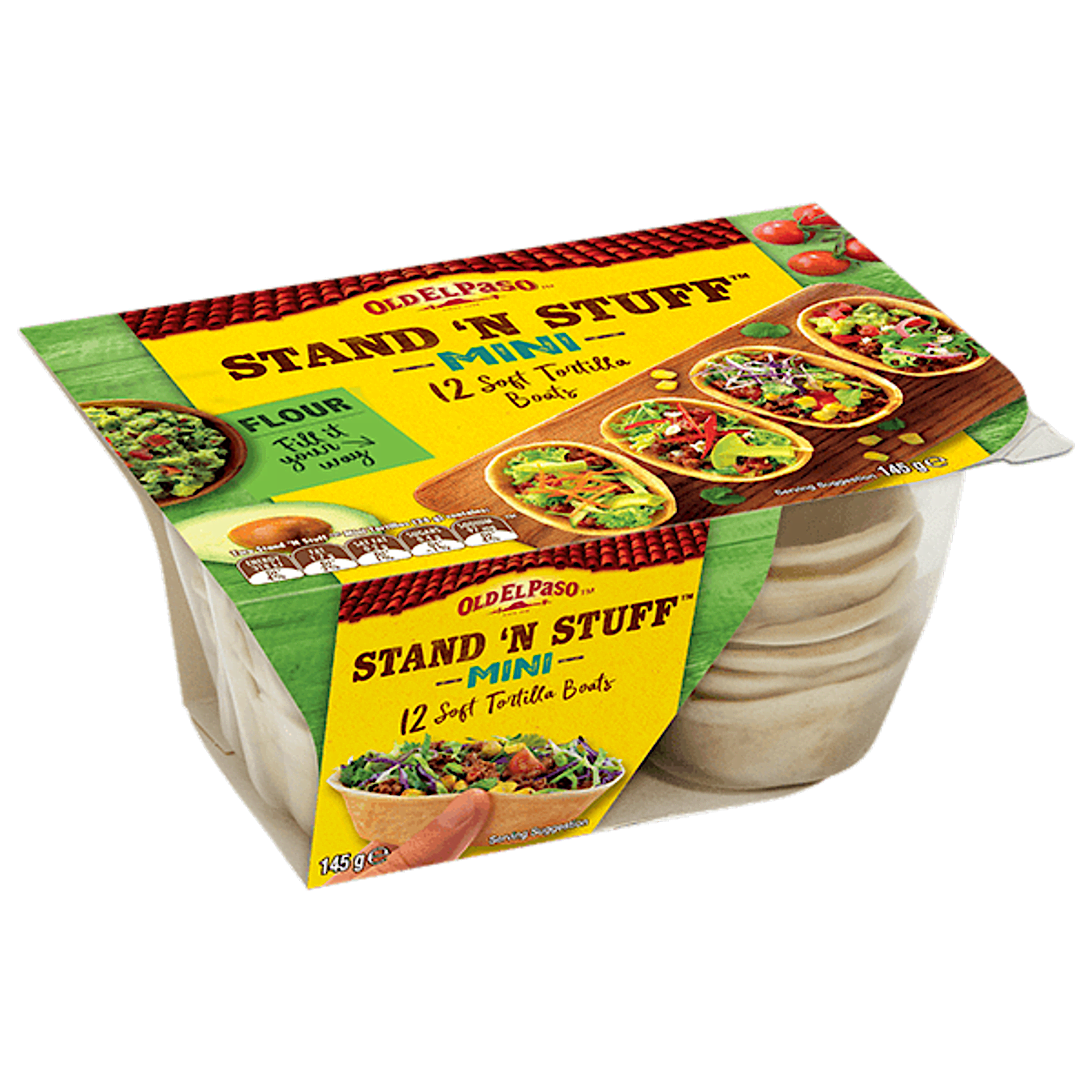 a pack of Old El Paso's stand n stuff 12 mini soft tortilla boats (145g)